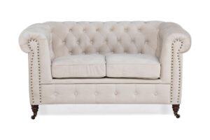 Chesterfield Deluxe 2 Pers. Sofa, Beige Velour