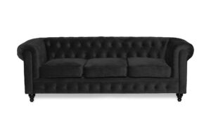 Chesterfield Lyx 3 Pers. Sofa, Sort Velour