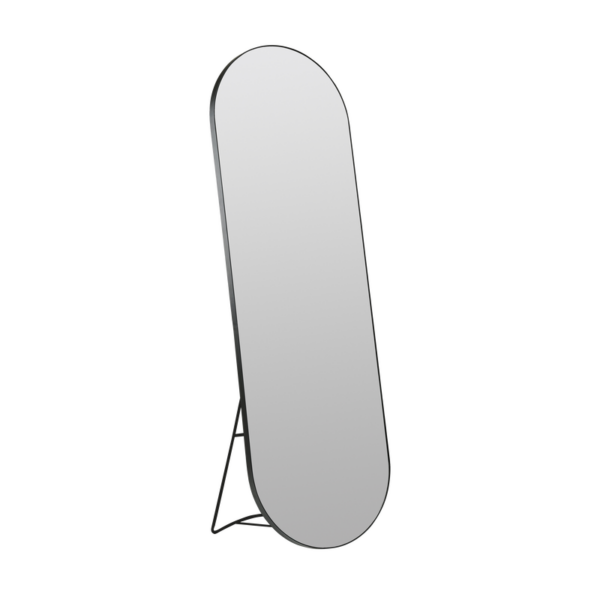 VILLA COLLECTION Vasto gulvspejl/vægspejl, oval - spejlglas og sort jern (170x55)