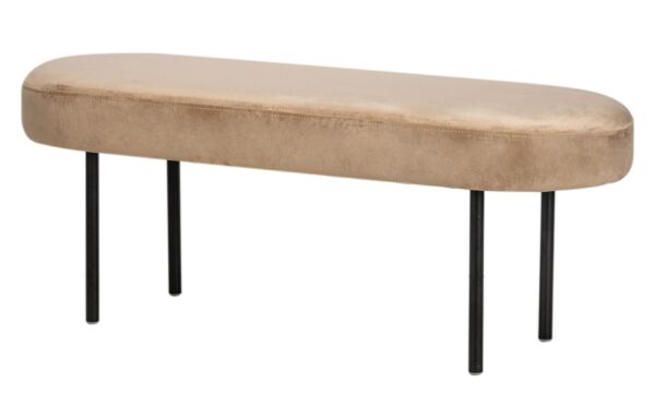 NORDLYS Oslo bænk, oval - beige fløjl og sort metal (95x35)